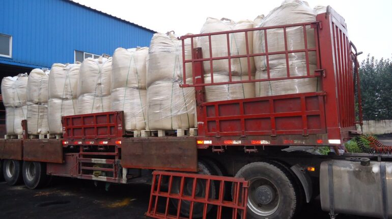 Jumbo bags of humic acid products loaded on a truck
